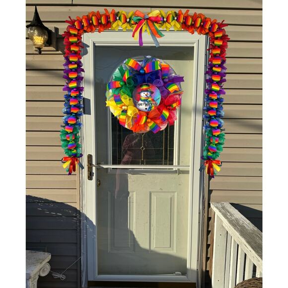 LGBTQ Snow Much Pride Rainbow Snowman Ribbon Christmas Garland Holiday Decor - Picture 6 of 12